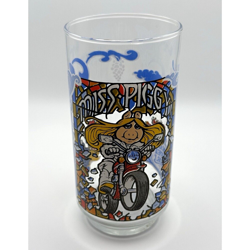 1981 The Muppets Miss Piggy Multicolor Glass Drinking Glass Tumbler